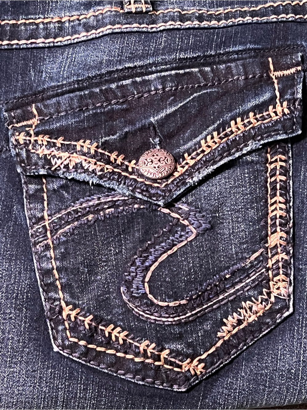 Silver Jeans Dark Blue Embroidered Pocket Jeans